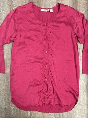 The Lingerie Collection Women's Button-Front Silk Blouse Sleepwear preppy